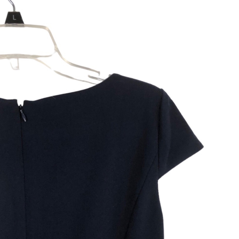 Tahari ASL Navy Asymmetric Collared Sheath Dress 6 - Picture 12 of 16